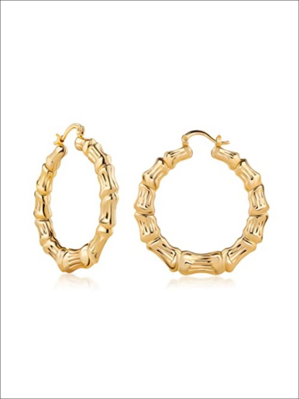18k Gold Plated Bamboo Hoop Earrings Latch Back 40mm